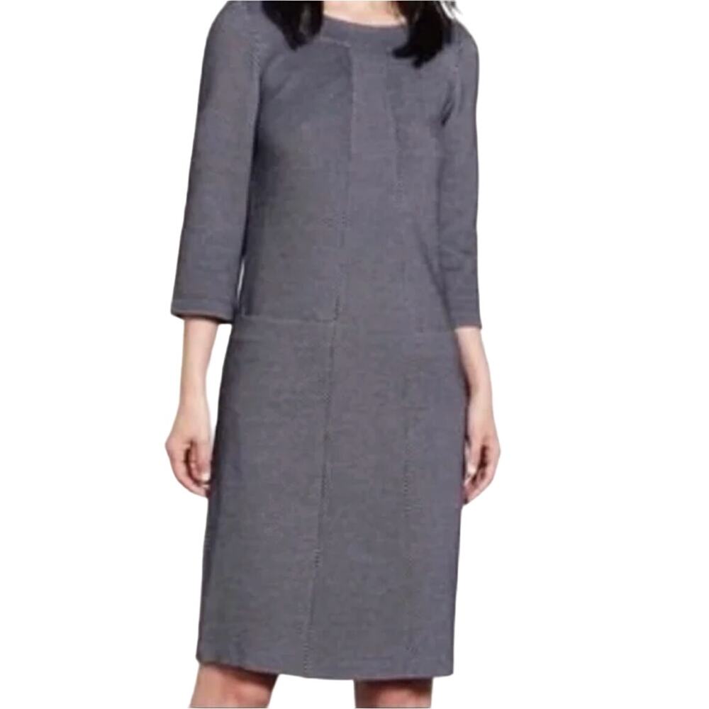 Boden Riva Sheath Dress Knee Length 3/4 Sleeve Pockets Jacquard Blue 4L